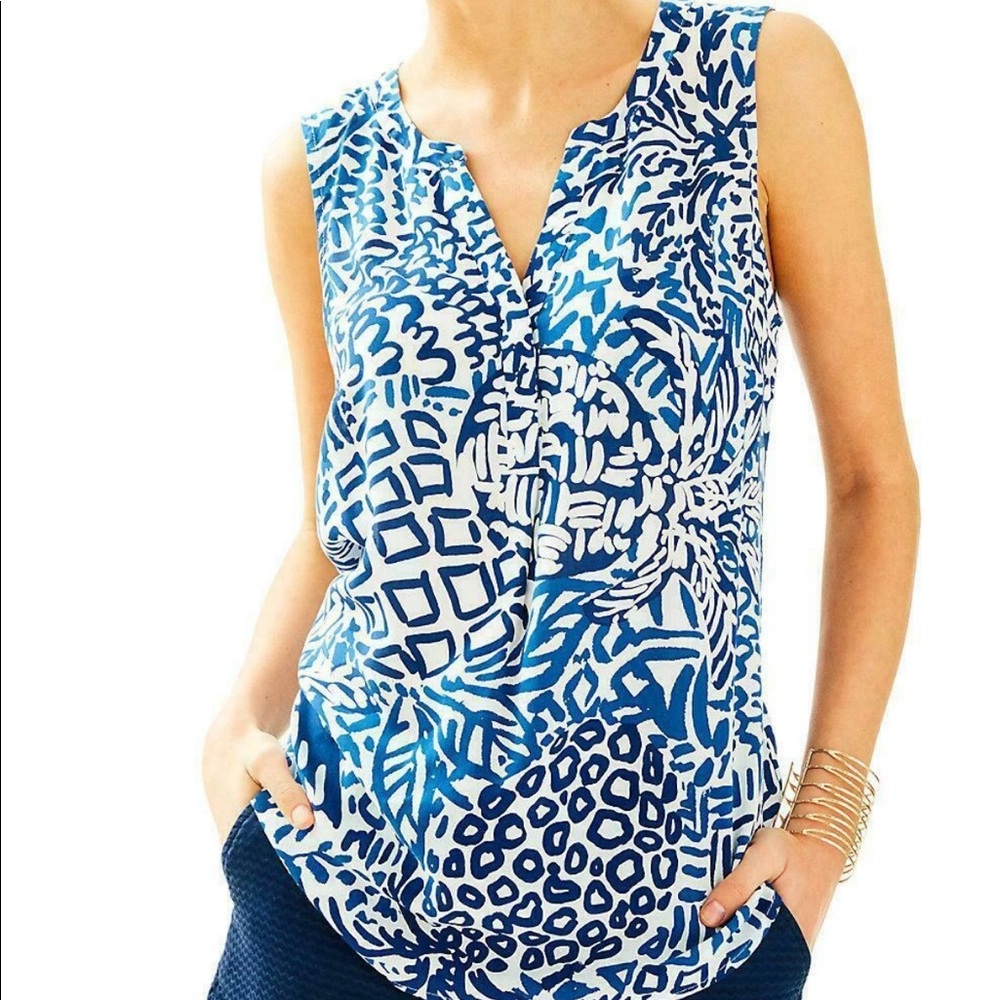 Lilly Pulitzer Stacey Sleeveless Top Indigo Home Slice